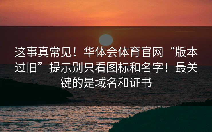 这事真常见！华体会体育官网“版本过旧”提示别只看图标和名字！最关键的是域名和证书